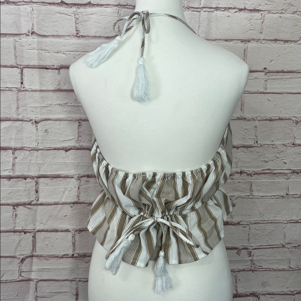 Eb Luxe Los Angeles Linen Blend Striped Crop Halter Top Like New Large - Picture 3 of 7